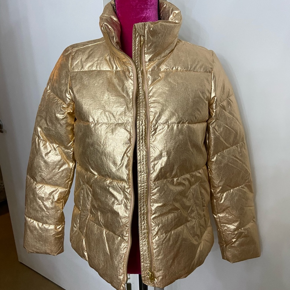J.crew rose gold puffer coat XS New